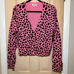 525 America Hot Pink Polka Dot Leopard Cardigan Size L NWOT